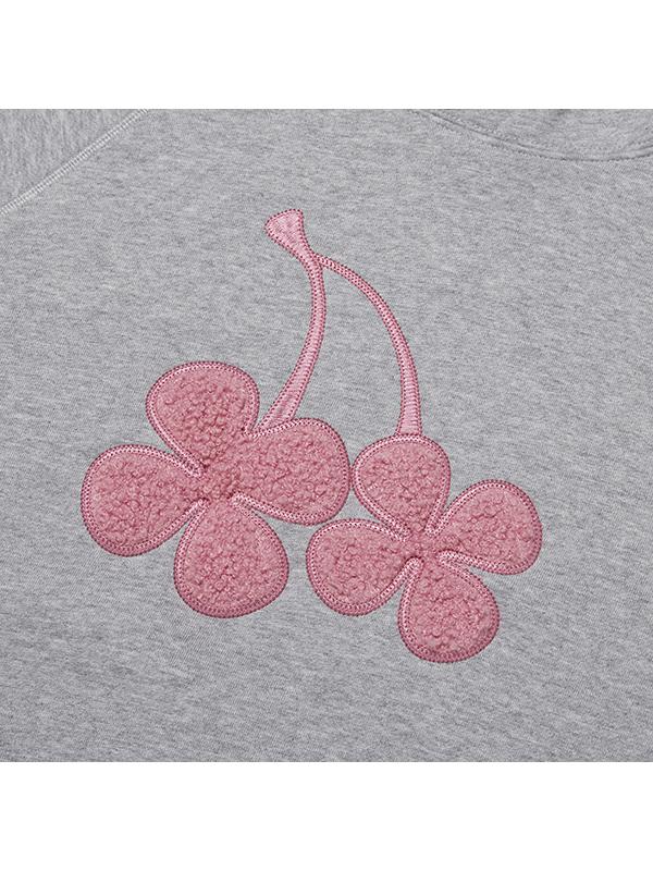 Big Clover Cherry Graphic Fleece Hoodie [Melange Gray]