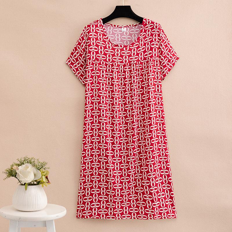 Mom summer dress medium and long pure cotton silk nightdress year-old new Chinese women's knee skirt