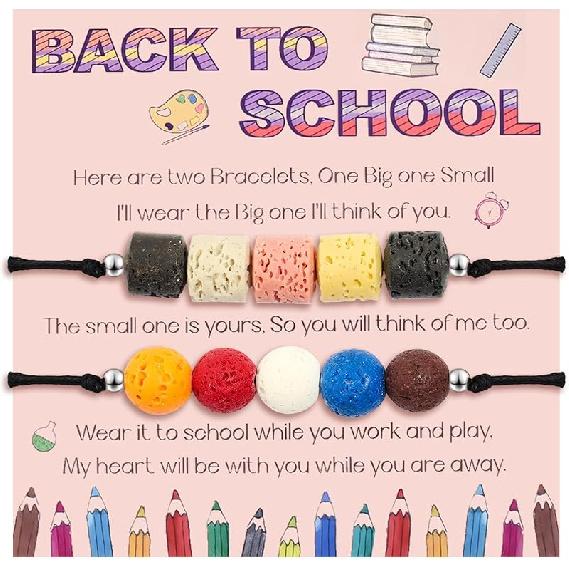 First Day of School Gift for Mama and Mini,Mommy and Me,Back to School Bracelets Lava Rock Natural Stone Beads Strand Bracelet for