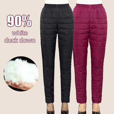 Pantalon d'hiver en duvet pour femme, pantalon épais grande taille à taille haute pour femmes d'âge moyen et âgées, garde au chaud