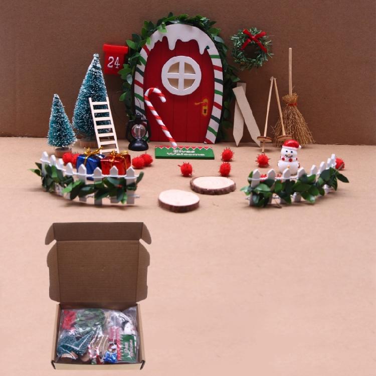 Ensemble de Scène de Porte d'Elfe de Noël Gnomes Miniatures Accessoires de Porte Maison de Fées Kits Décoratifs pour Maison de Poupée 1/12 Paysage