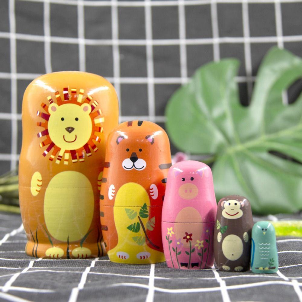 Handmade Matryoshka Doll Toys Animals Pattern Stacking Dolls Ornament Nesting Dolls  Kids Toy
