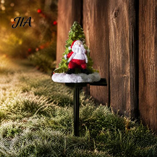 Outdoor Solar Christmas Decorations Garden Light, Santa Tree Resin Yard Stake Decor with Lawn Pathway Stakes Warm Glow, Waterproof Lamp for