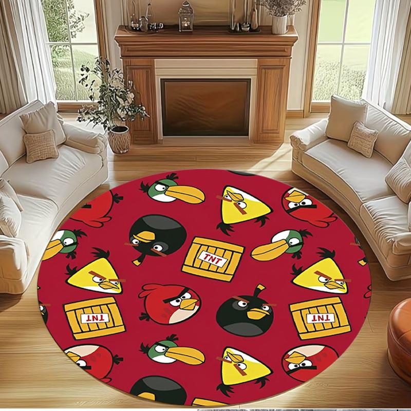 Angry Birds Print Round Rug, Washable Floor Carpet, For Entryway Dorm Laundry Room Office Study, Home Decor Birthday Christmas Gift