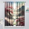 Red Plum Bossom Branch Mountain Window Treatments for Bedroom Kitchen Door Decor, Oriental Art Traditional Japanese Ink Painting