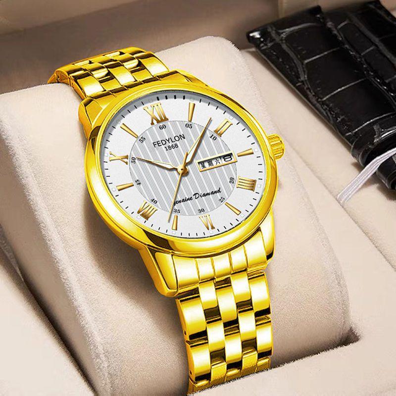 Men's Watch Waterproof and Fashionable Luminous Fully Automatic Movement Double Calendar Korean Version Casual Business Quartz Watch