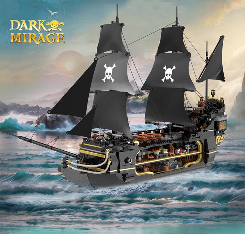 2900PCS Dark Phantom Pirate Ship Building Blocks Classic Ghost Ship Model Bricks Set With Figures Kids DIY Educational Toy Gifts