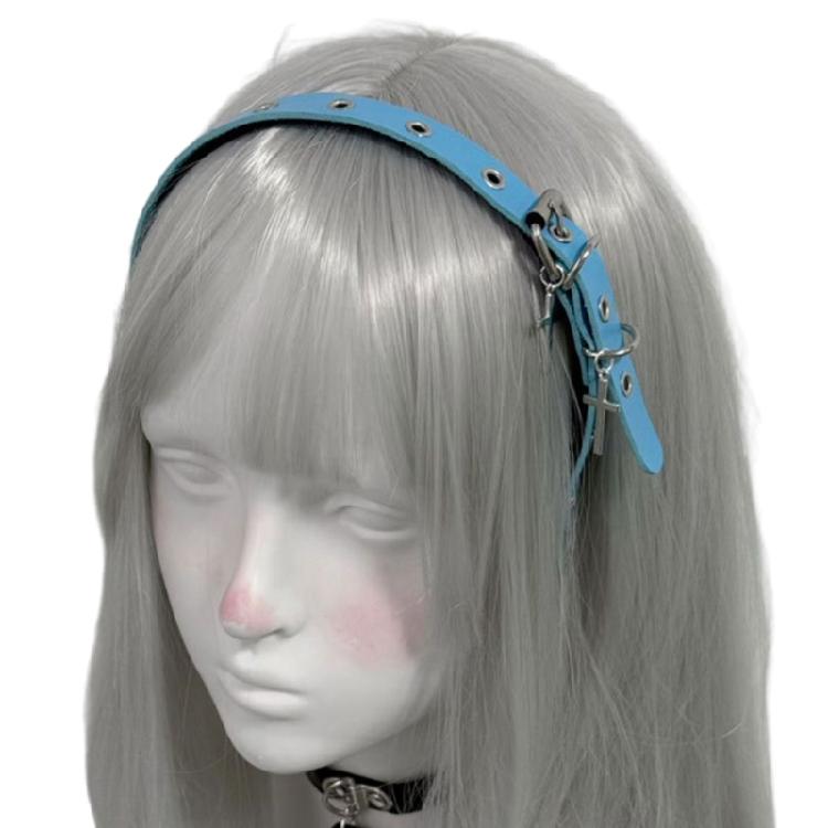 

Gothic PU PU Hairband Adjustable 55 60cm For Women Punk 2000s Headwear Photo Props синій