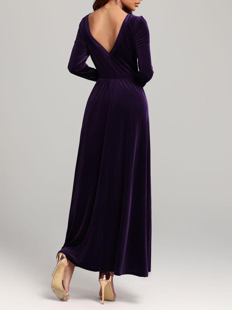 Autumn New French Style Evening Gown Long Silk Velvet Dress
