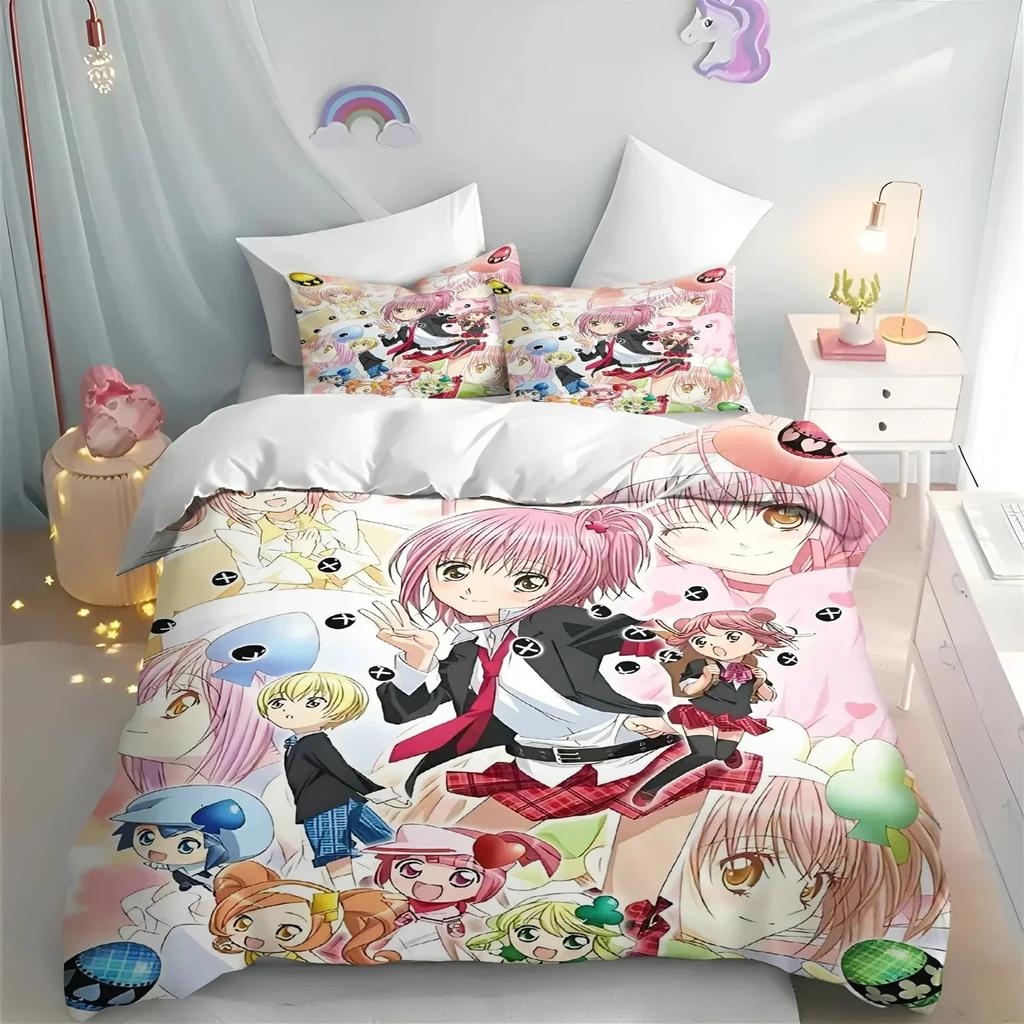 Cartoon Shugo Chara Children Hinamori Amu Cute Comfortable Duvet Quilt Cover Pillowcase Bedding Set Children Bedroom Decoration