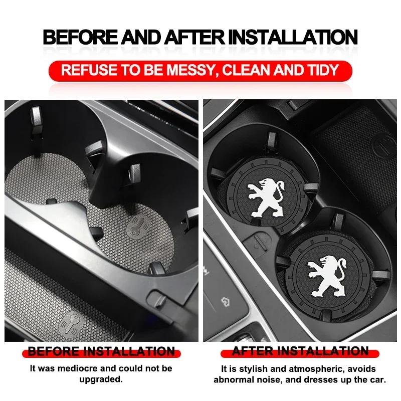 2pcs Car Styling Coaster Non-slip Pad Water Cup Holder Mat For Peugeot 206 307 308 3008 207 208 407 508 2008 5008 107 106 205