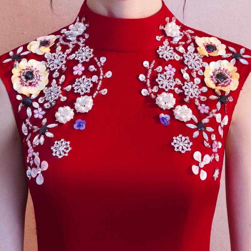 Burgundy Toast 1011 New Summer Sleeveless Wedding Bridal Dress Women's Wedding Dress Morning Robe Cheongsam