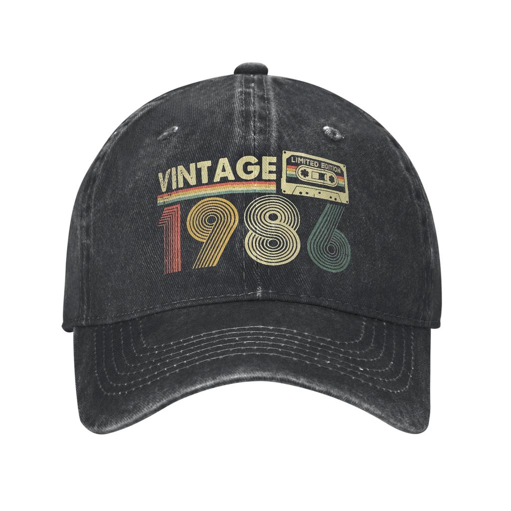 Unisex Women Vintage 1986 Birthday Year 40 years old Print Hat Classic Distressed Washed Baseball Cap Adjustable