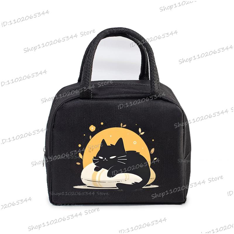 Anime Comic Cat Print Lunch Bag Women And Kids Funny Kitten Graphics Bento Thermal Handbags Thickened Insulation Lunch Box Bag