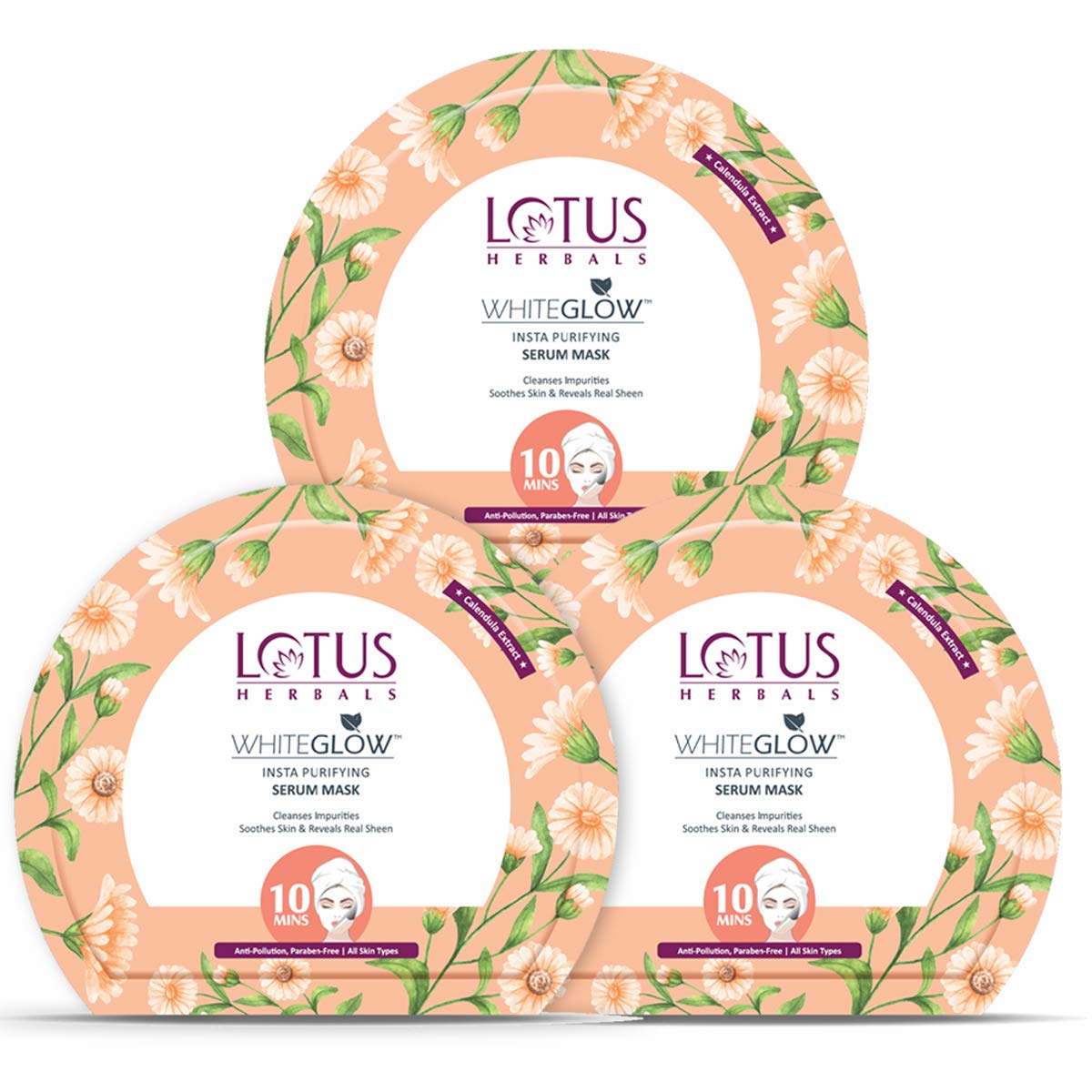 

Lotus Herbals Whiteglow Insta Очищающая тканевая маска-сыворотка, 20 г (Пакет из 3)