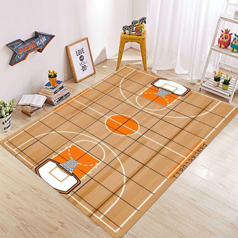 Basketball Court Pattern Carpet for Living Room and Bedroom Realistic Green and Red Sport Theme Floor Mat