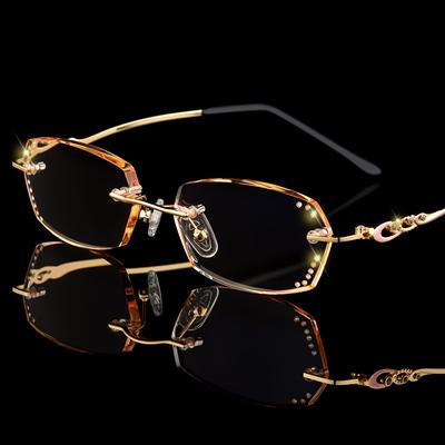 Bordes cortados con diamante de aleación de titanio, gafas de lectura sin montura con luz anti-azul para hombres y mujeres con dioptrías