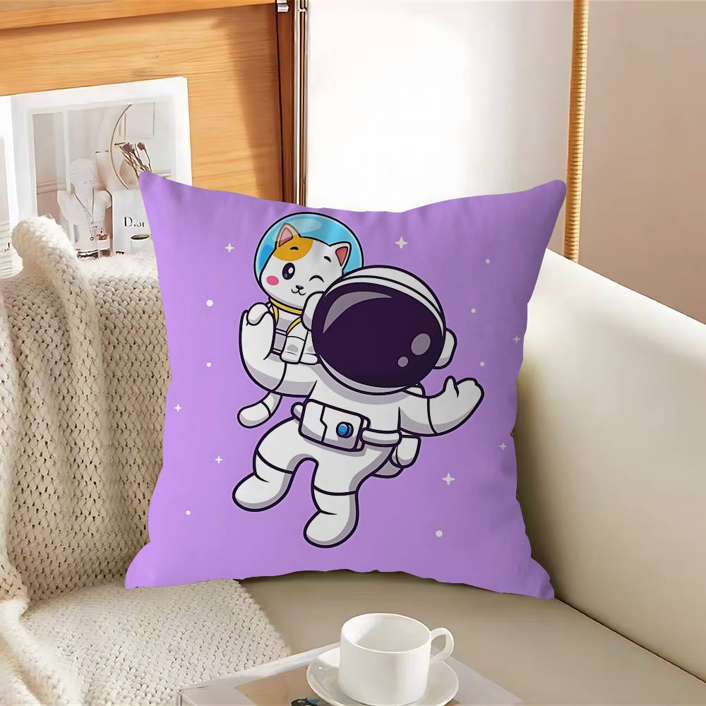 R-Raket Tecknad Astronauter Kuddfodral Avtagbart Tvättbart Kuddfodral – Mjukt Linne för Alla Årstider