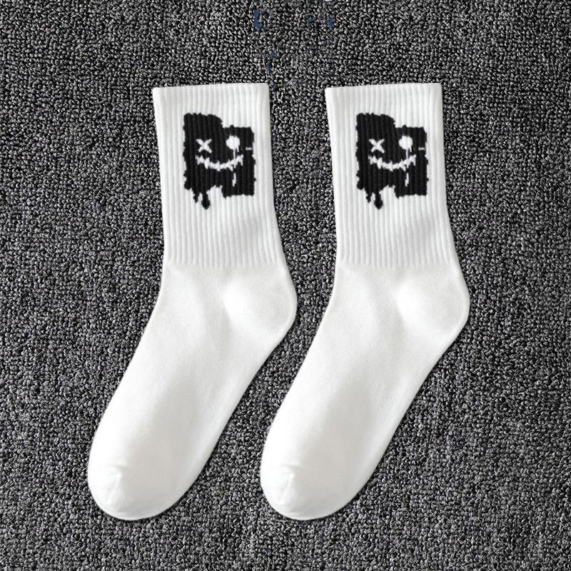 Grimace Large Size Women's Sports Socks Black and White Basketball Stockings Autumn and Winter Men's Medium Tube Socks