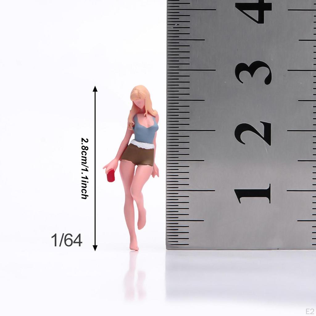 1/64 Girl Model with Shorts Miniature Figure Role Play Female Tiny People for Train Station