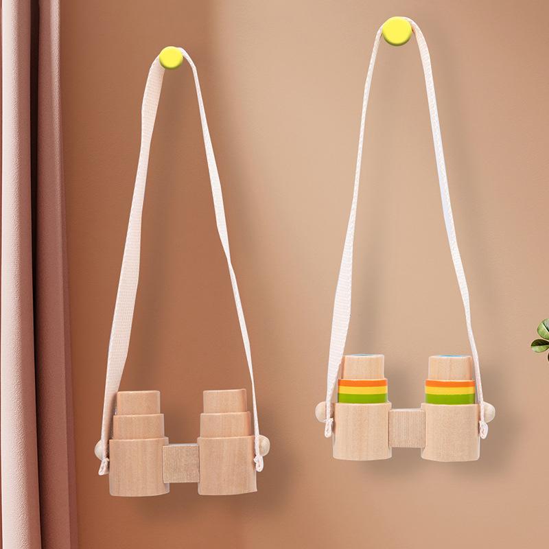 Kids Wooden Binoculars Low Chromatic Aberration Optical Glass Lens Wooden Binoculars for Children Stargazing Toy