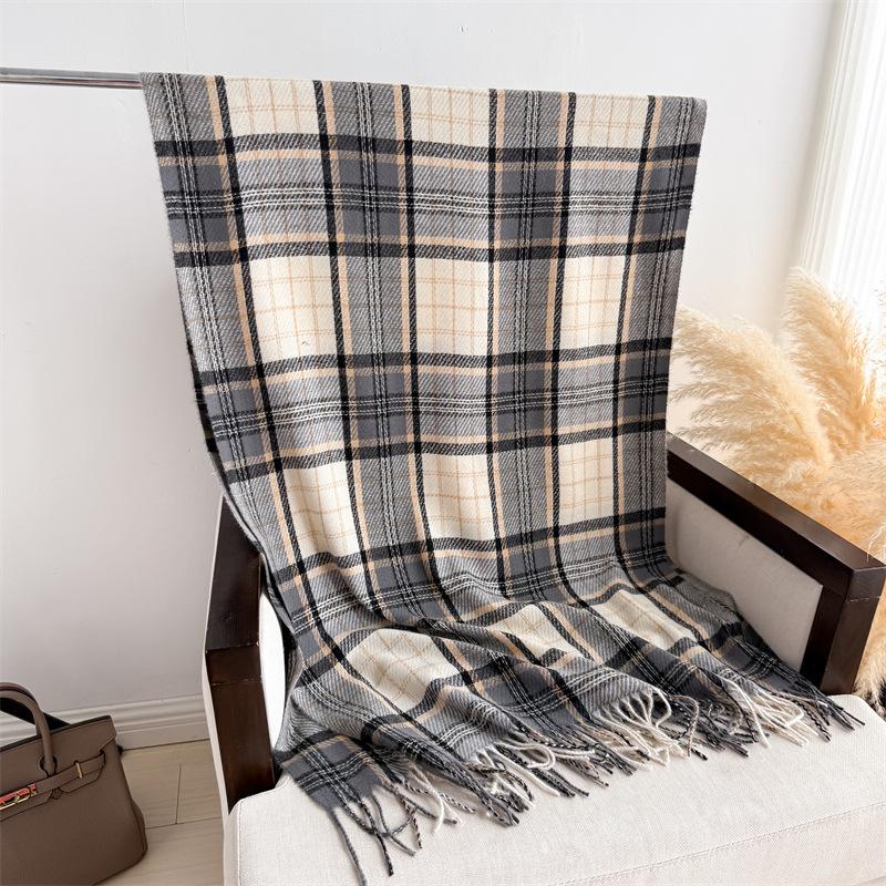 Imitation Cashmere Classic Brown And Black Plaid Warm Shawl Scarf Autumn And Winter Fashion Atmosphere Versatile Fringed Scarf