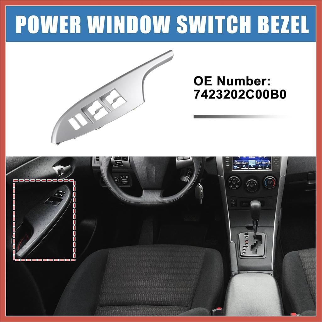 ACROPIX Front Left Driver Side Master Power Window Switch Bezel Interior Door Armrest Panel Trim Cover No.7423202C00B0 for Toyota Corolla 2009-2013