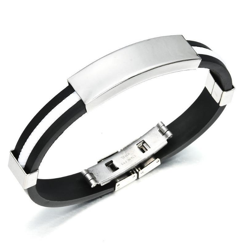 Bracelet Button Cuff Bracelet Stainless Steel Rubber Wristband Men's Women's New