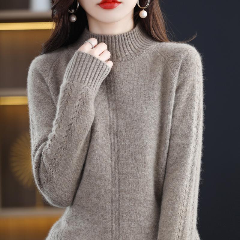 Semi-turtleneck bottoming shirt women's autumn and winter new inner knitted top high-end large-size loose pullover sweater
