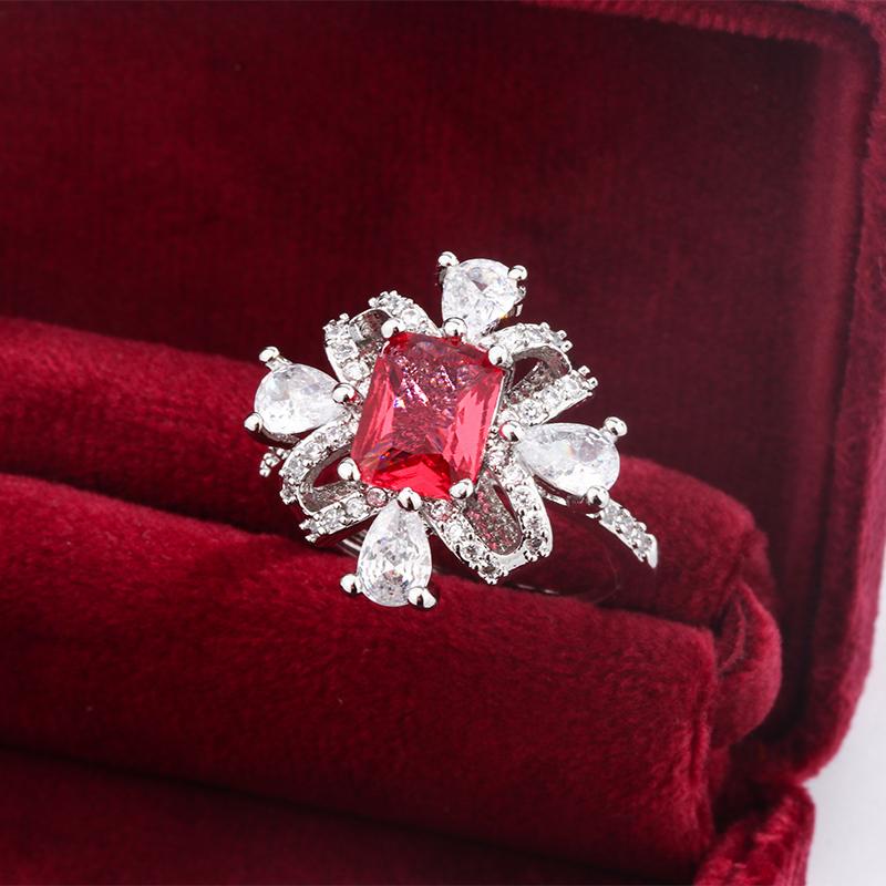 Premium Sense Fender Princess Square Zircon High-end Flower Shape Zouju Full Diamond Opening Adjustable Ring Delicate