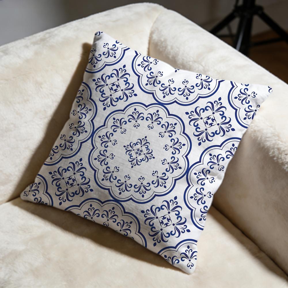 Blue and White Porcelain Cushion Cover Soft Decorative Pillow Case Suitable for Bedroom Sofa Car Travel Use