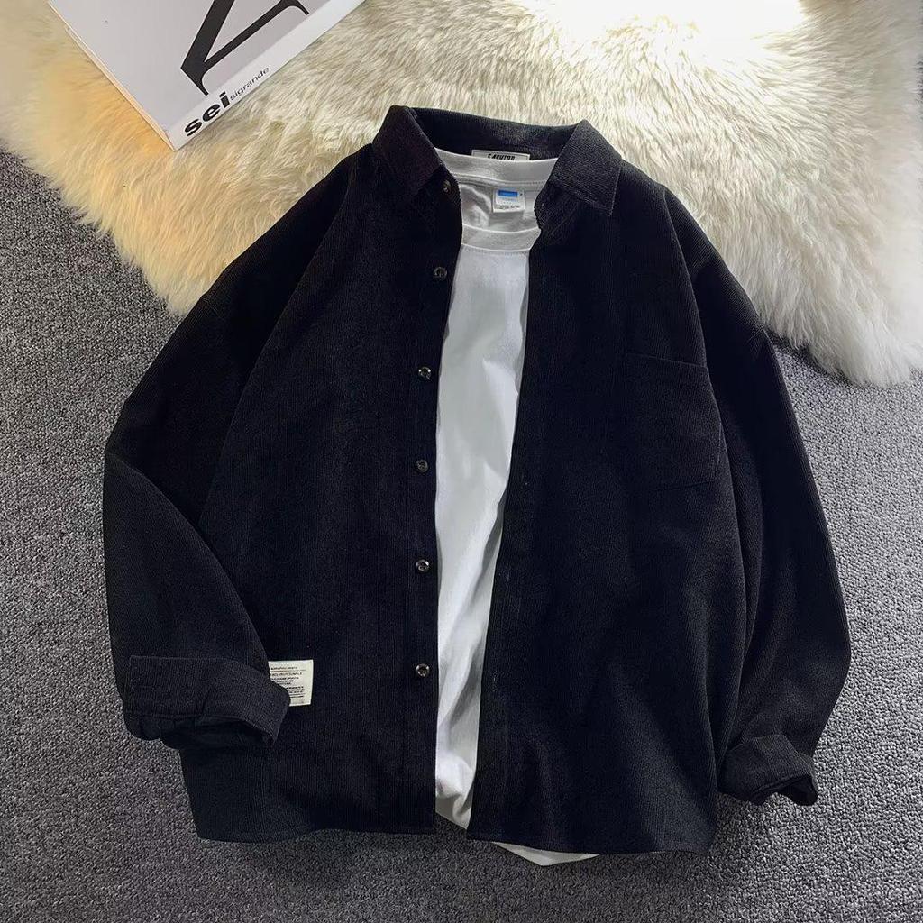 Langarm-Cordhemd für Herren: Trendy, Loose-Fit, Plus Velvet, Warm, Vielseitig Herbst/Winter Top Jacke