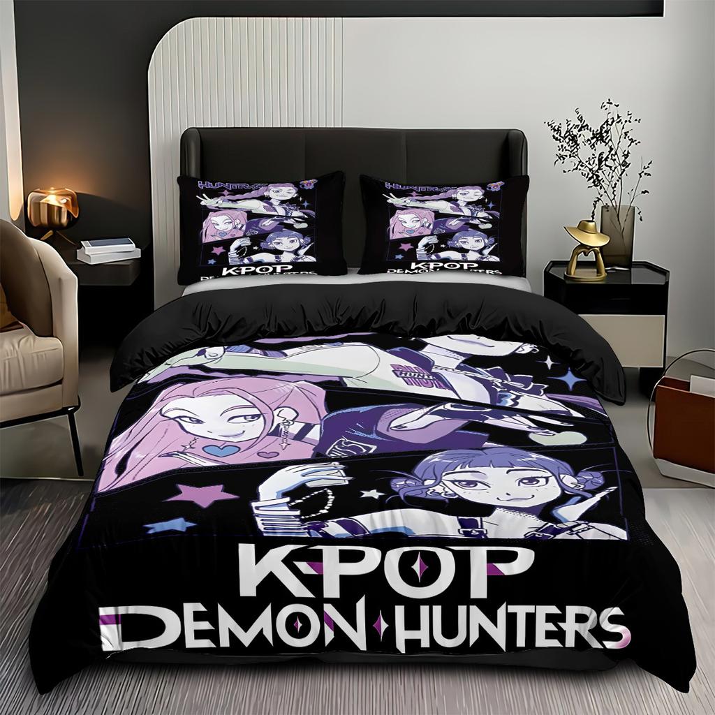 3pcs/set K-Pop Bedding Set Demon Hunters Colorful Print Polyester Student Dormitory Bed Sheet Duvet Cover Kid Gift Home Textile