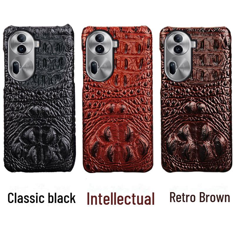 OPPO Reno10PRO Skull Cowhide Leather Cover: Genuine Leather Half Package Protective Case for Reno10 & Reno10Pro+ Phones.