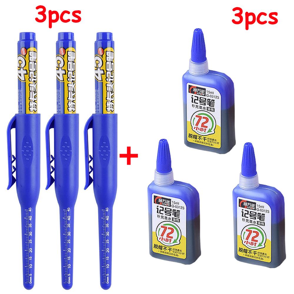 NEW Long Head Nib Deep Hole Markers Pen 20mm/45mm Waterproof White Tile Carpenter Pen for Woodworking Black/Blue/Red Ink