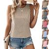 Women’s Sleeveless Round Neck Plaid Button Down Casual Vest Top with Gingham Pattern and Relaxed Fit for Everyday Wear