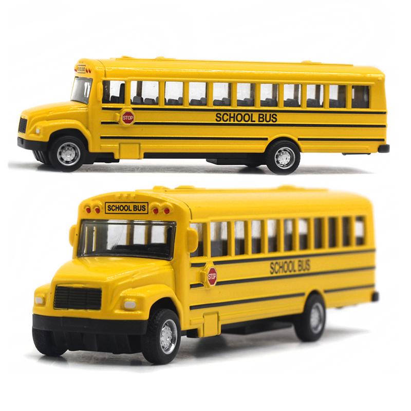 Diecast Alloy School Bus Toy for Kids Inertia Vehicle Model Pulled Car Educational Toys Birthday Gift for Boys 164