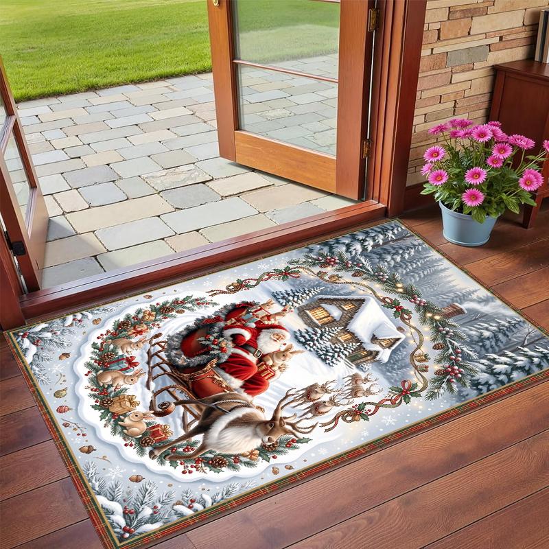 Christmas Printed Square Area Rug Soft Non Slip Floor Carpet For Bedroom Holiday Gift
