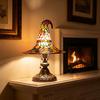 Stained Glass Style Witch Hat Lamp, USB Powered Resin Wizard Hat Night Light with Sun Star, Gothic Halloween Table Lamp