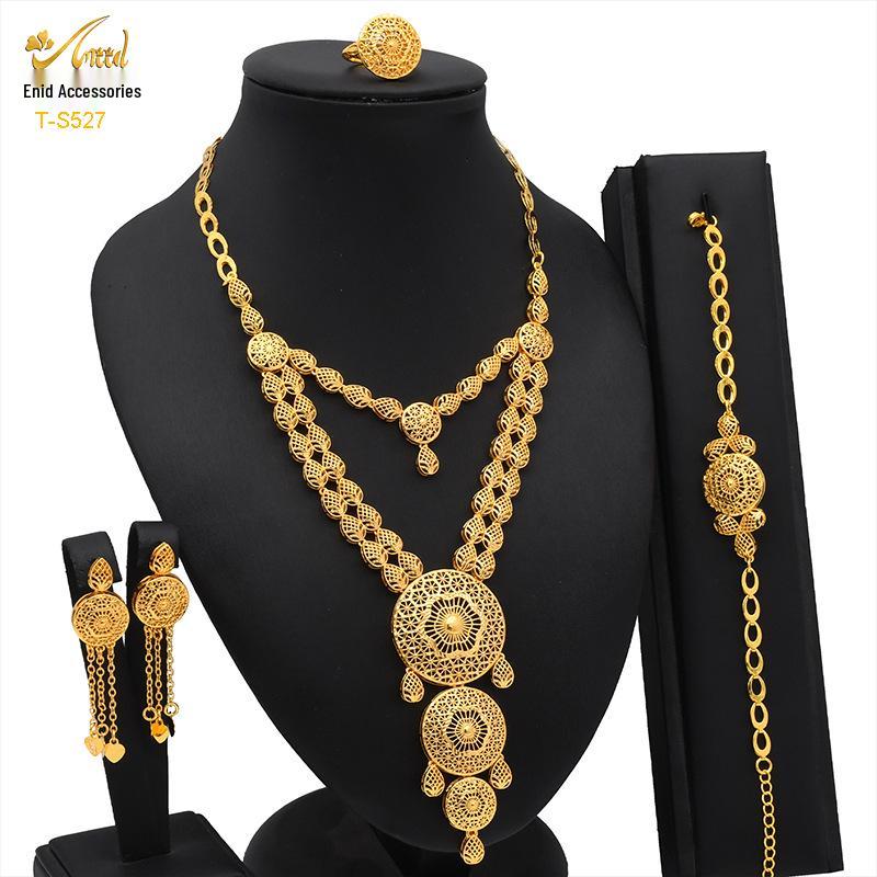 

Дубайский ювелирный набор из 24-каратного золота: Свадебное колье, браслет, серьги, кольцо - Коллекция «Арабская невеста»