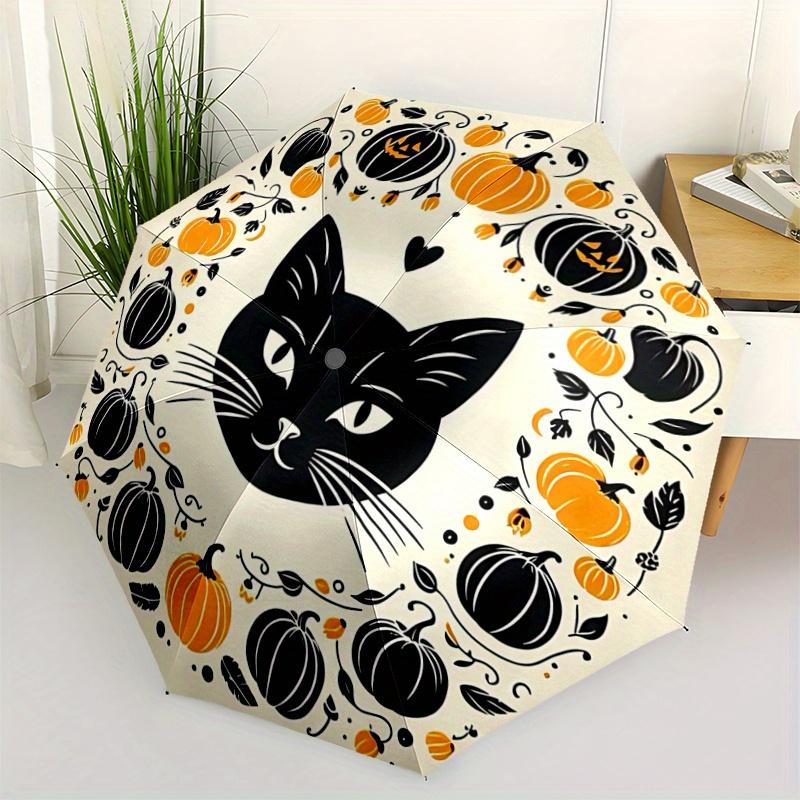

1pc Black Cat and Pumpkin Ideas Automatic Opening and Closing Umbrella - Suitable for Various Occasions, Outdoor Activities, Lightweight and Durable A