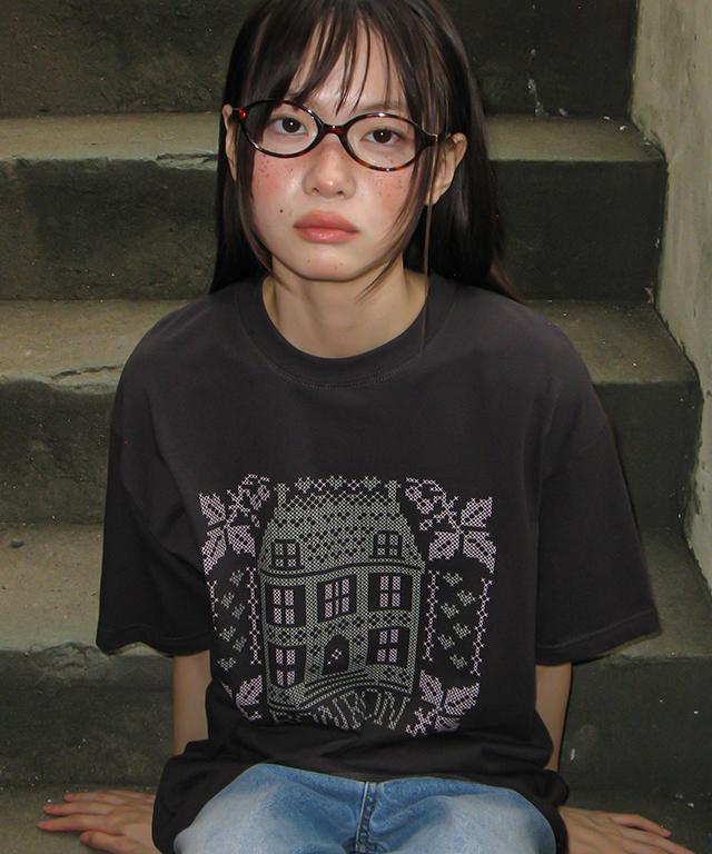 RONRON Stitched House Over Fit T Shirt Charcoal