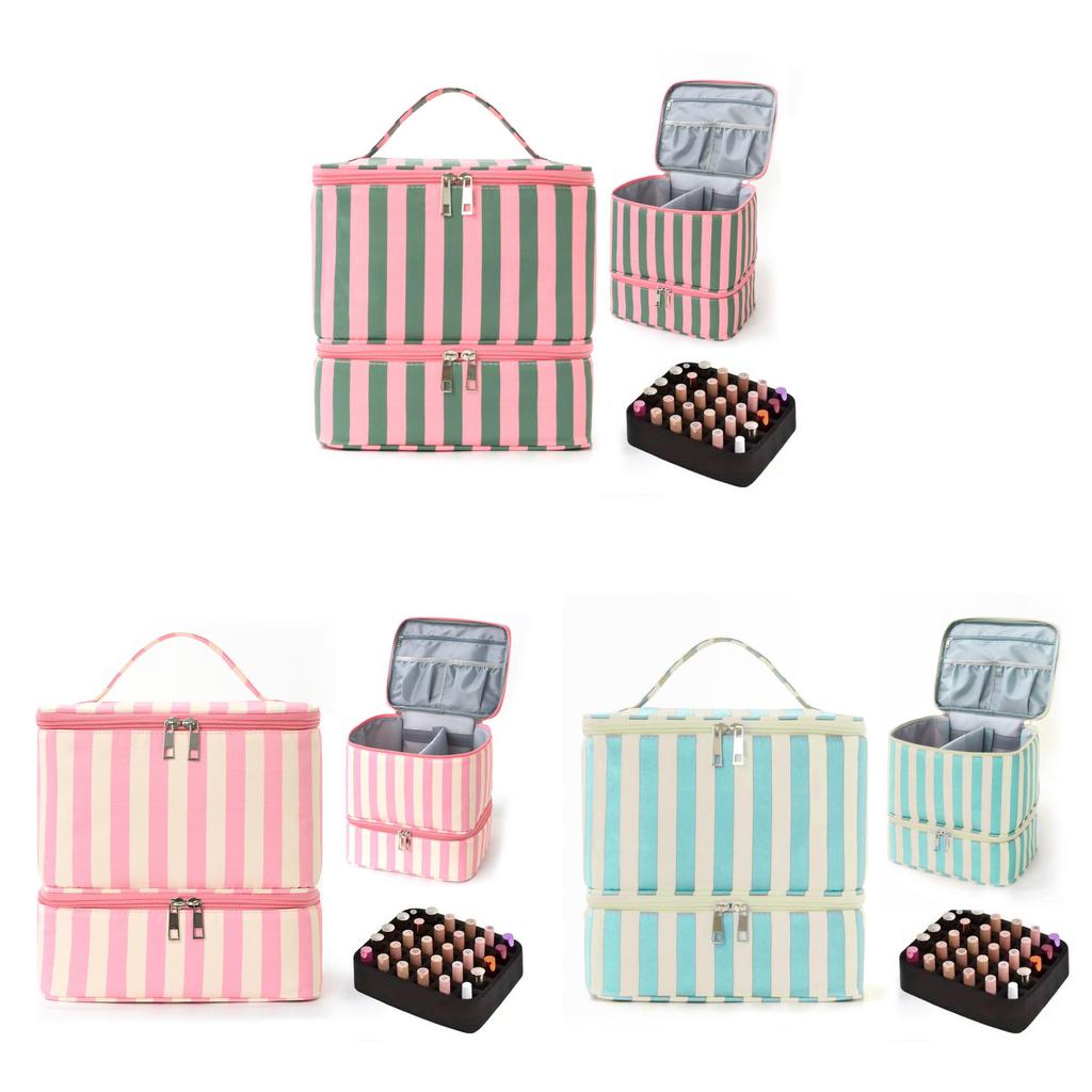 Modern Striped Makeup Case With Spacious Design For Travel And Home Beauty Storage