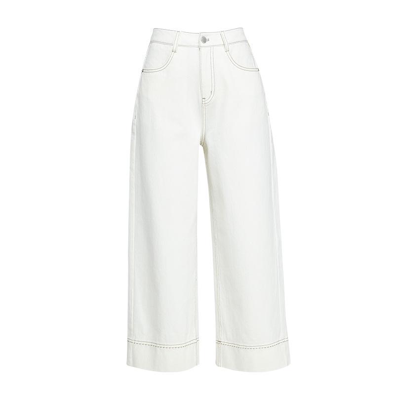 Xin Ge Lyocell Tencel High-Waist Cropped Wide-Leg Jeans for Women - Summer Thin Slimming Petite Fit