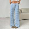 Women Pants Casual Wide Leg Trousers Elastic Waist Adjustable Drawstring Striped Design Loose Fit Trousers Daily Wear