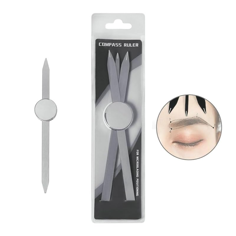 

Инструмент для измерения бровей для разметки, Компас из нержавеющей стали, Линейка для бровей для микроблейдинга, Перманентный макияж бровей и подводки (черный) серебряный
