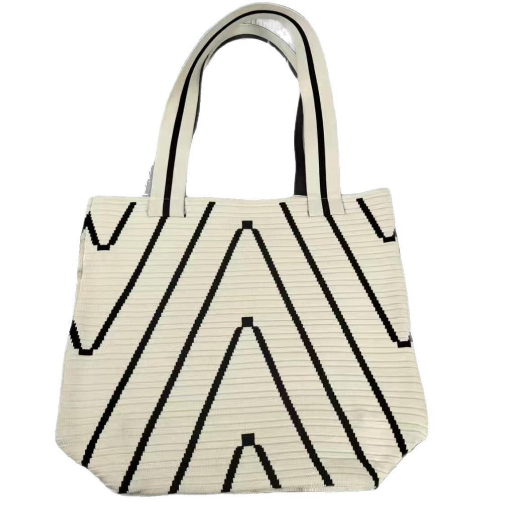 Women's Geometric Knit Shoulder Bag - Versatile, Large Capacity, Fashionable Commute Bucket Bag