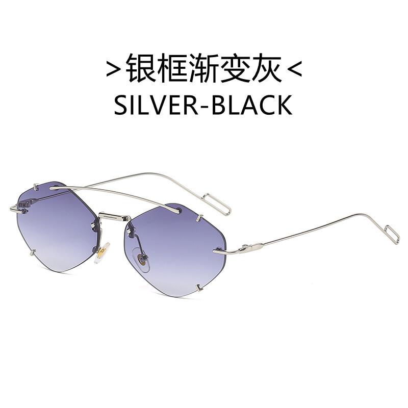 Metal frameless sunglasses for fashion shows personalized unisex small frame irregular trendy eyewear