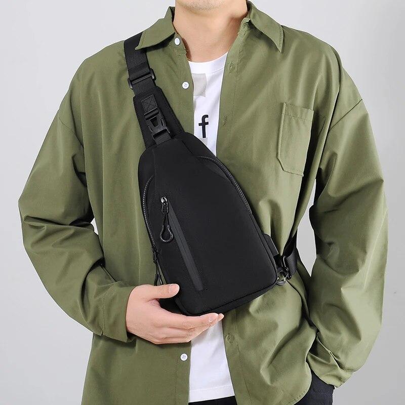A Cool Men's Messenger Bag Casual Oxford Waterproof And Wearable Shoulder Bag Usb Rechargeable Chest Bag