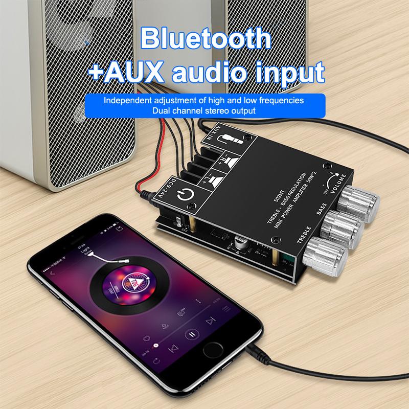 Zk-502Mt Bluetooth 5.0 Subwoofer Amplifier Board 2.0 Channel High Power Audio Stereo Amplifier Board 2X50W Bass Amp